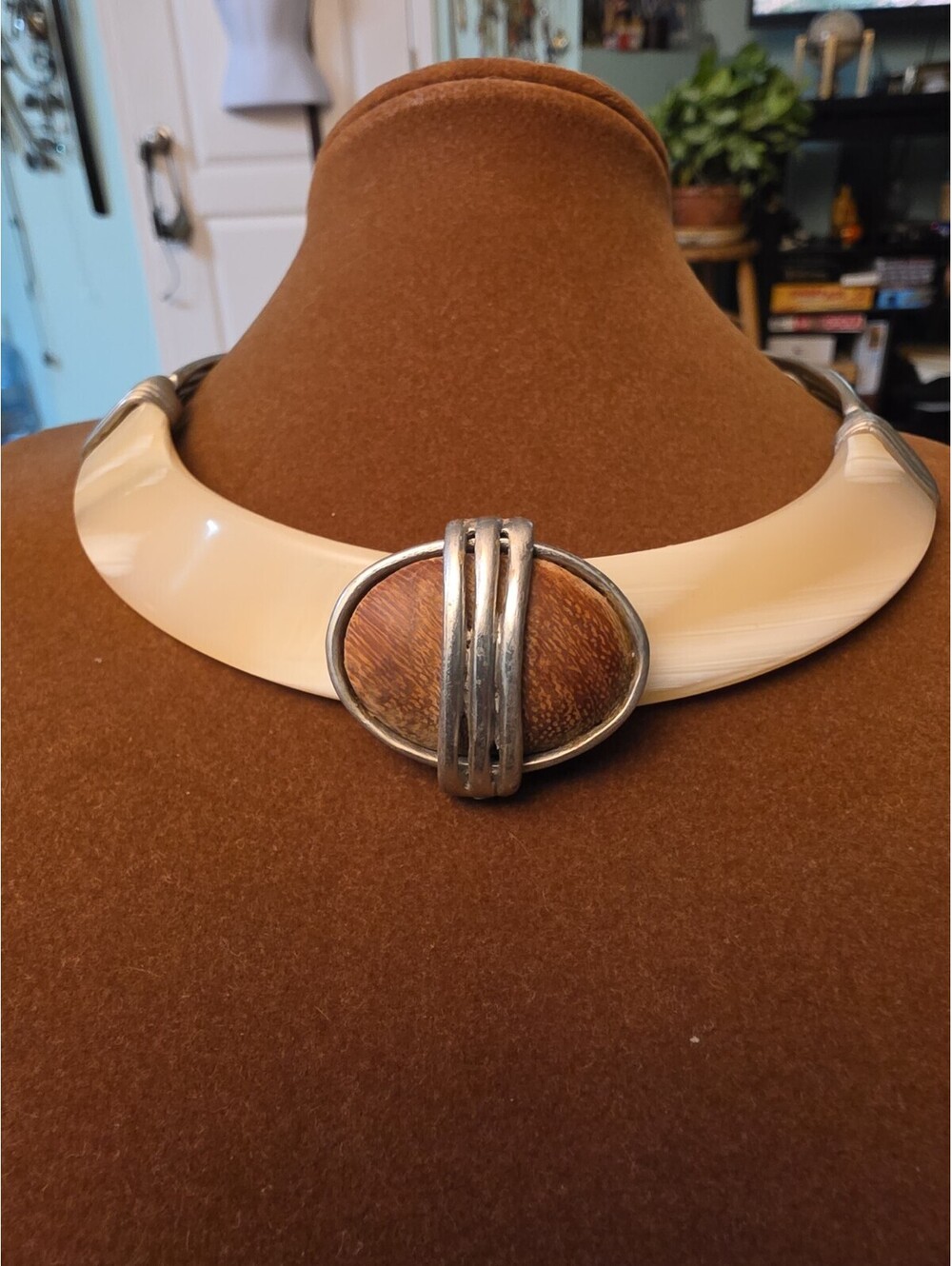 Vintage Rare Clara Studio Signed 1994 Asymmetry Silvertone Multi Necklace